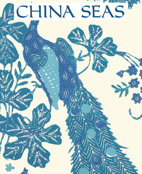 Peacock Batik Multi Blues on Off White Screen Printed Wallpaper | China Seas