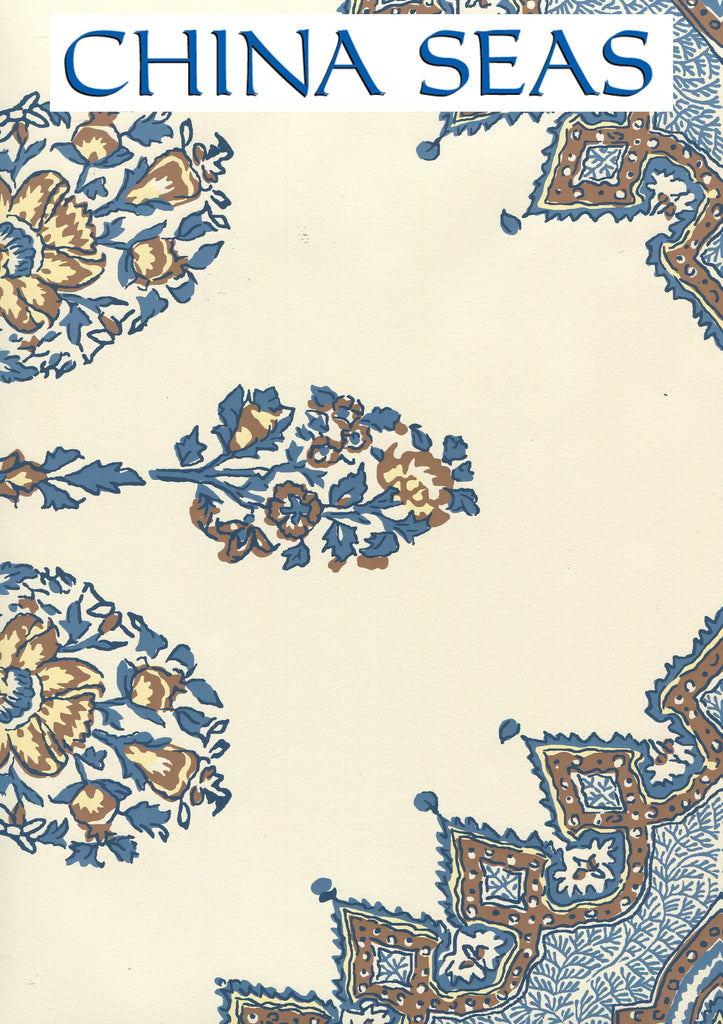 Persepolis Brown Navy on Off White Screen Printed Wallpaper | China Seas
