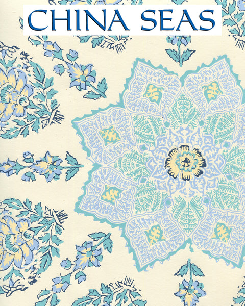 Persepolis Celeste Blue on Off White Screen Printed Wallpaper | China Seas