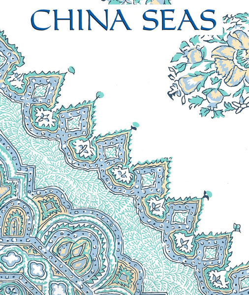 Persepolis Celeste Blue on White Screen Printed Wallpaper | China Seas