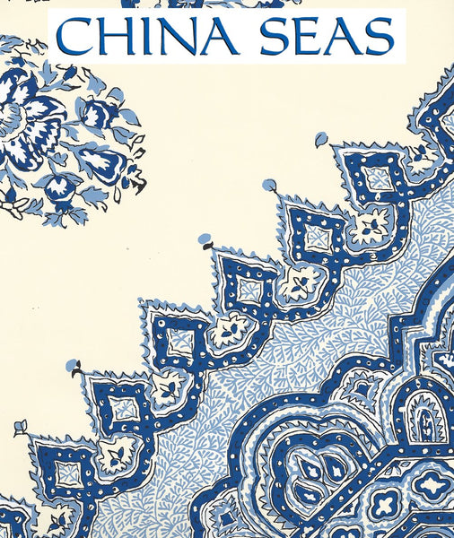 Persepolis Navy French Blue on Off White Screen Printed Wallpaper | China Seas