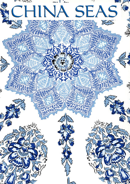 Persepolis Navy French Blue on White Screen Printed Wallpaper | China Seas