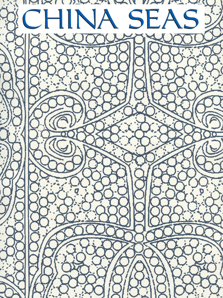 Persia Navy_on_Almost_White Screen Printed Wallpaper | China Seas
