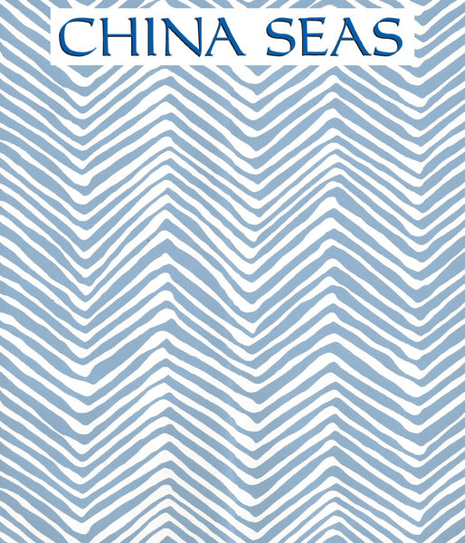 Petite Zig Zag French Blue on Almost White Screen Printed Wallpaper | China Seas