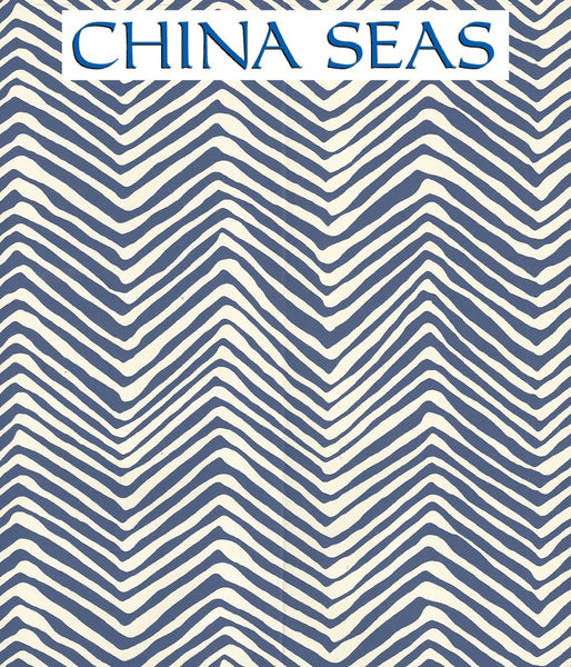 Petite Zig Zag New Navy on Off White Screen Printed Wallpaper | China Seas