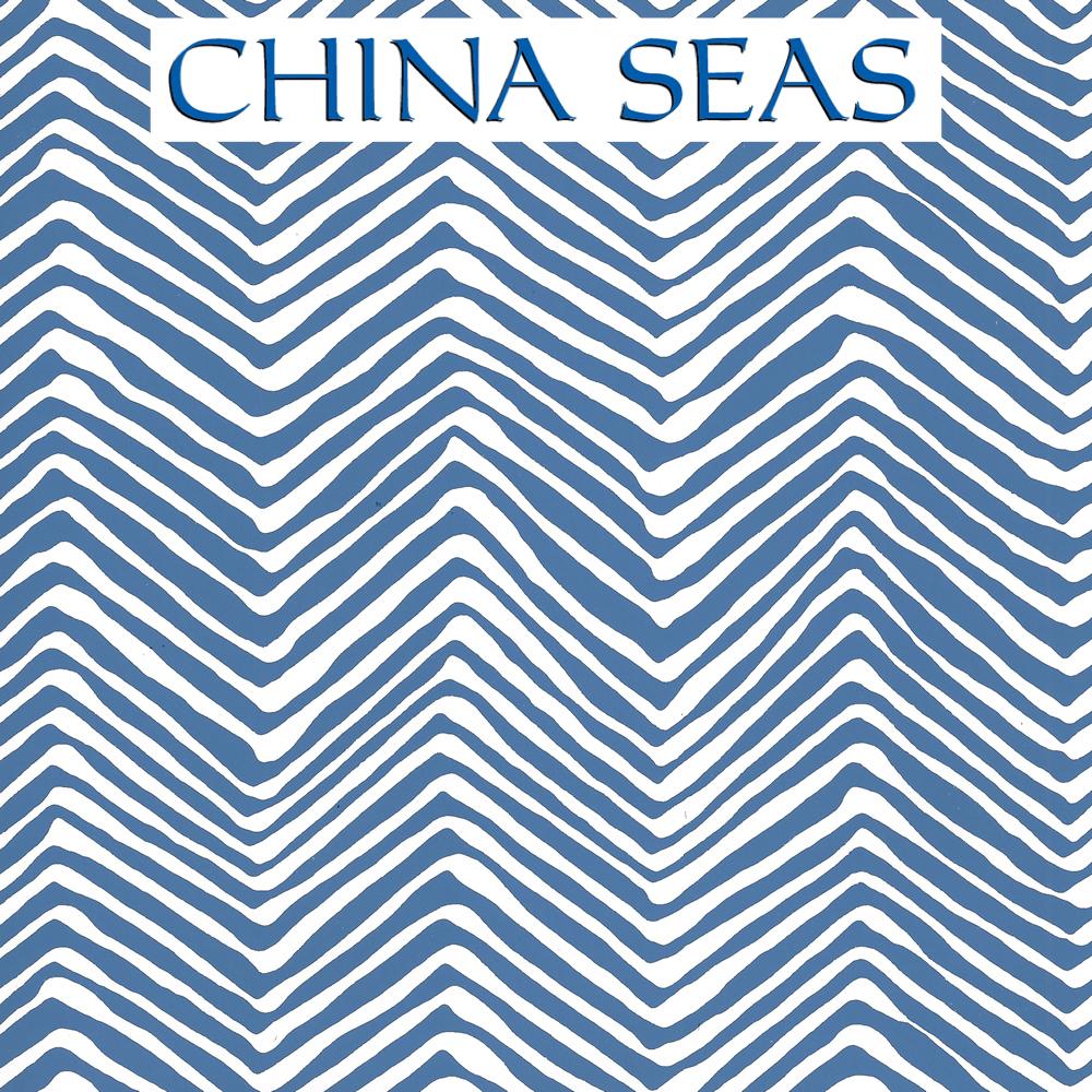 Petite Zig Zag Pacific Blue on White Screen Printed Wallpaper | China Seas
