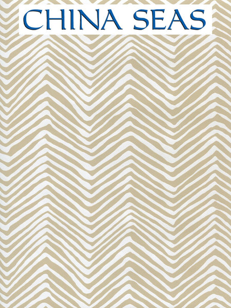 Petite Zig Zag Taupe on White Patent Vinyl Screen Printed Wallpaper | China Seas