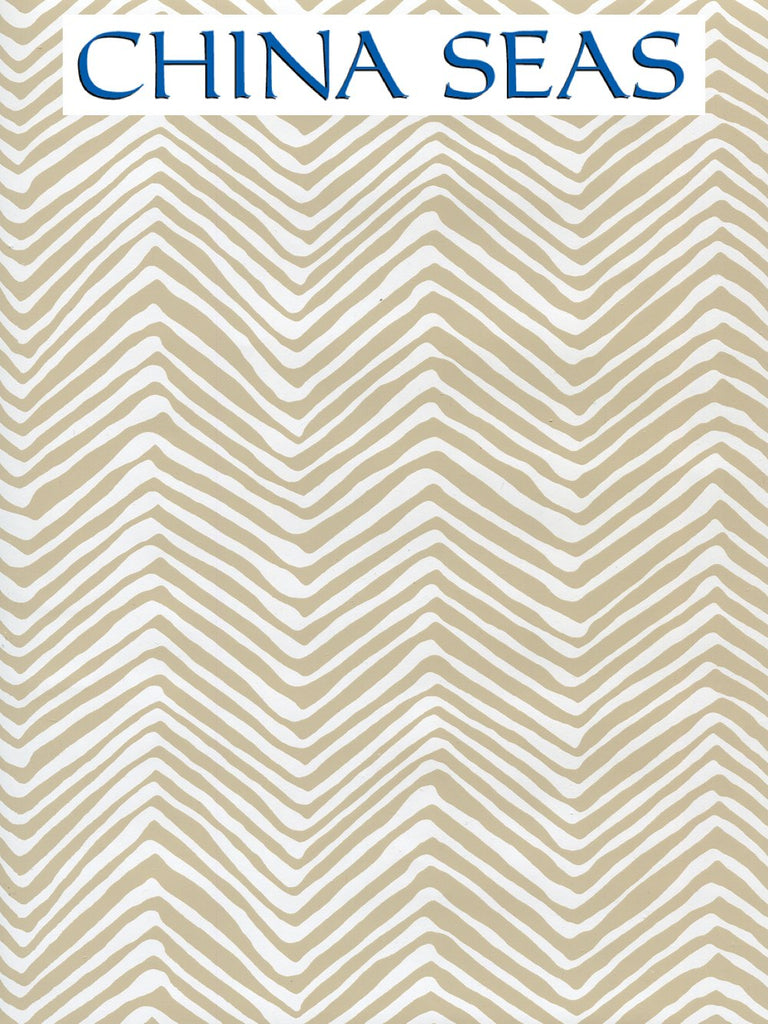 Petite Zig Zag Taupe on White Patent Vinyl Screen Printed Wallpaper | China Seas