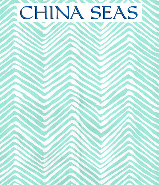 Petite Zig Zag Turquoise on White Vinyl Screen Printed Wallpaper | China Seas