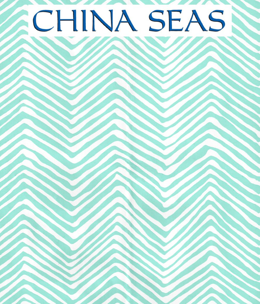 Petite Zig Zag Turquoise on White Vinyl Screen Printed Wallpaper | China Seas