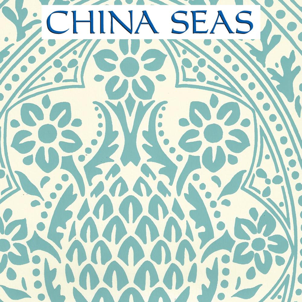 Pina Dark Turquoise on Off White Screen Printed Wallpaper | China Seas