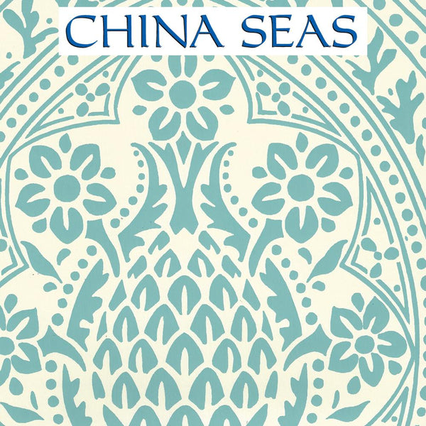 Pina Dark Turquoise on Off White Screen Printed Wallpaper | China Seas