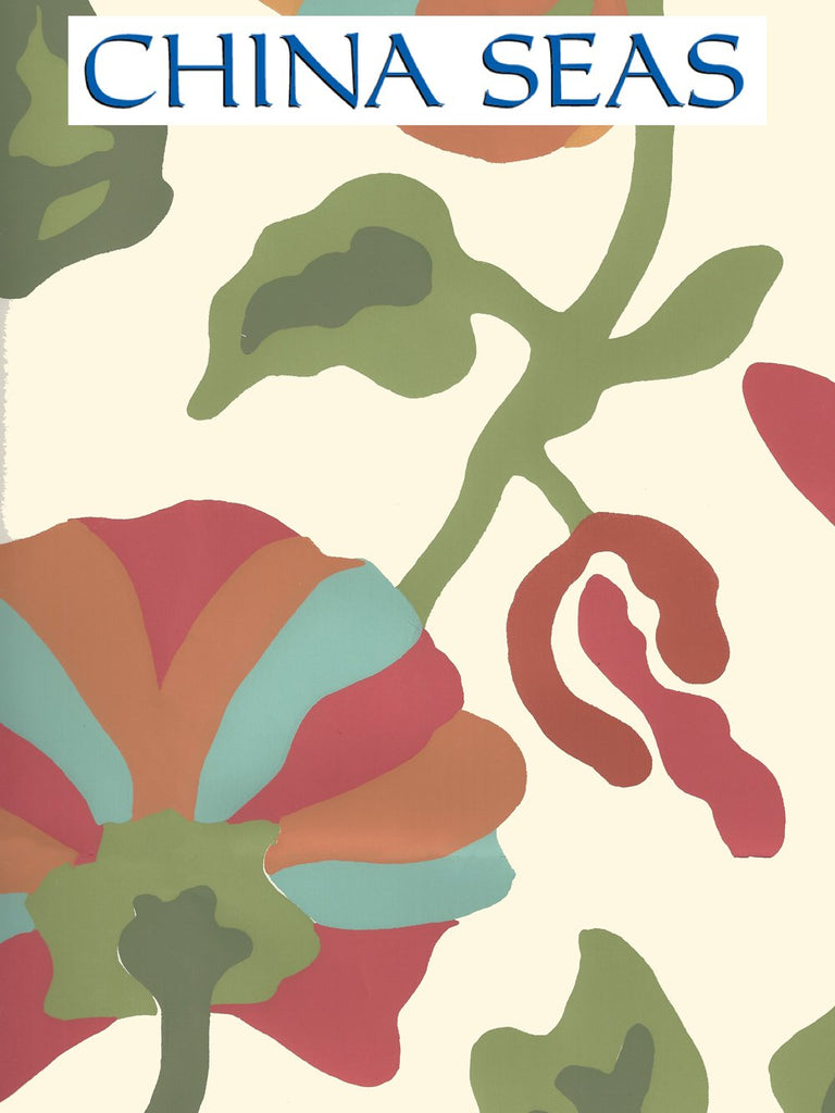 Potalla Green Coral on Off White Screen Printed Wallpaper | China Seas