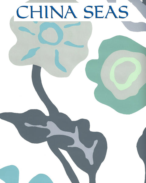 Potalla Multi Blues on White Screen Printed Wallpaper | China Seas