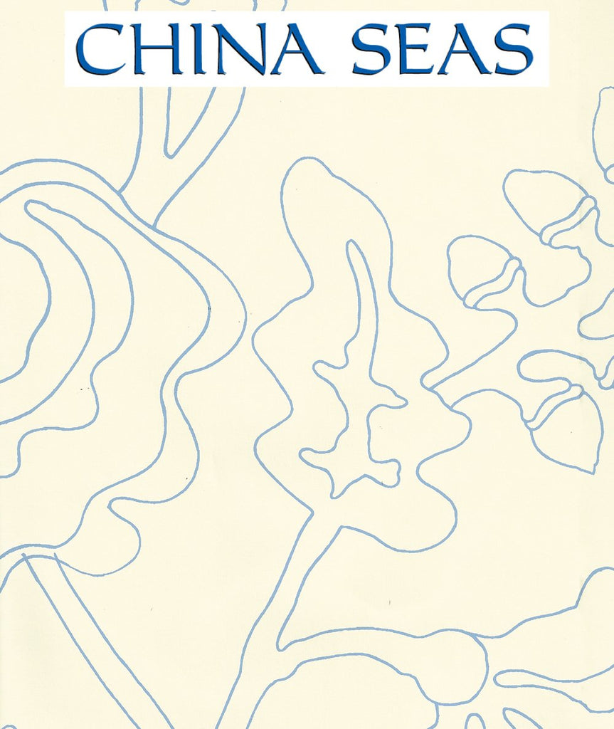 Potalla Outline French Blue on Off White Screen Printed Wallpaper | China Seas