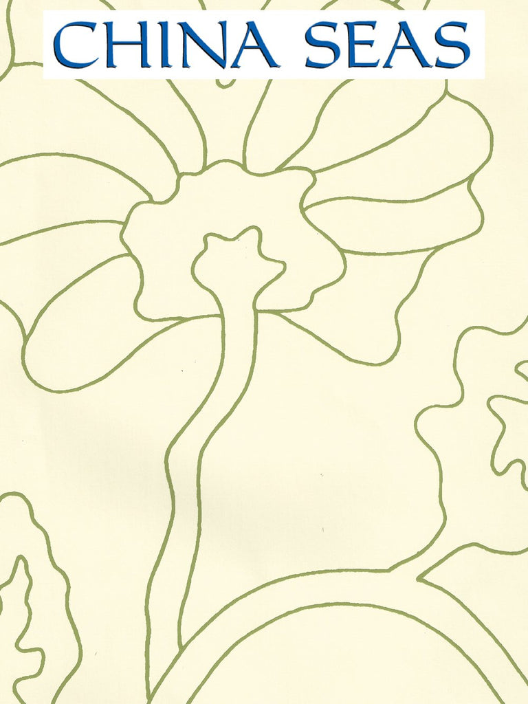 Potalla Outline Jungle Green Off White Screen Printed Wallpaper | China Seas