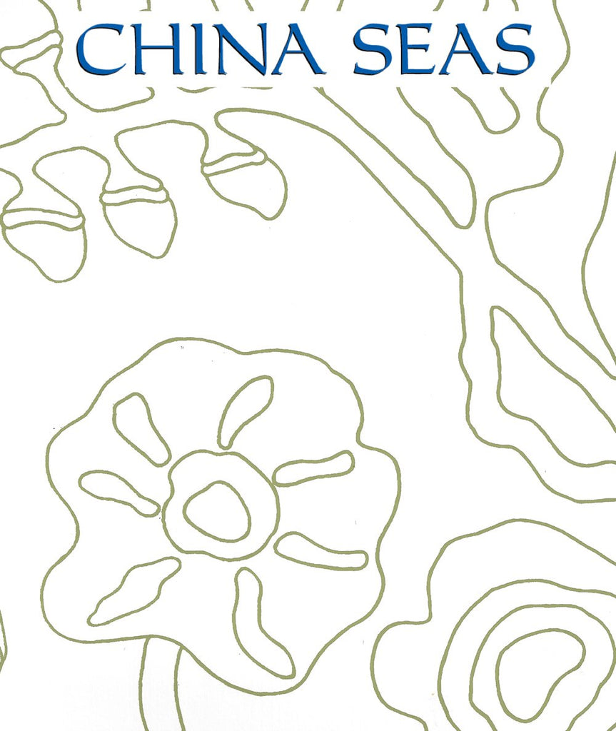 Potalla Outline Jungle Green on White Screen Printed Wallpaper | China Seas