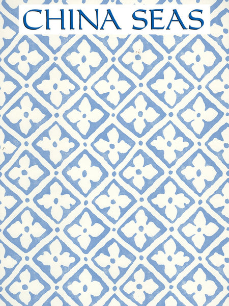 Puccini French Blue on Almost White Screen Printed Wallpaper | China Seas