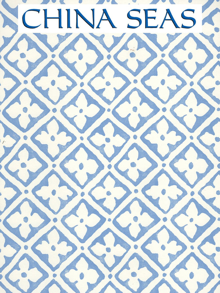 Puccini French Blue on Almost White Screen Printed Wallpaper | China Seas