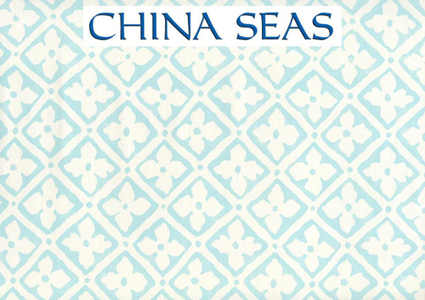 Puccini Venice Blue on Almost White Screen Printed Wallpaper | China Seas