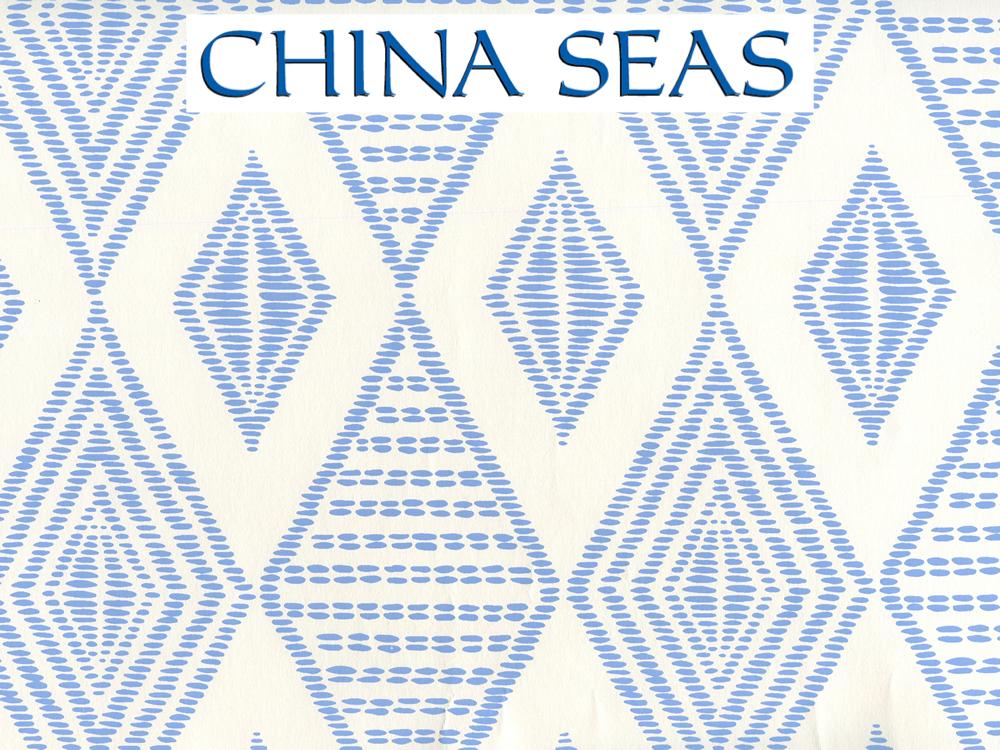 Safari Embroidery French Blue on Almost White Screen Printed Wallpaper | China Seas