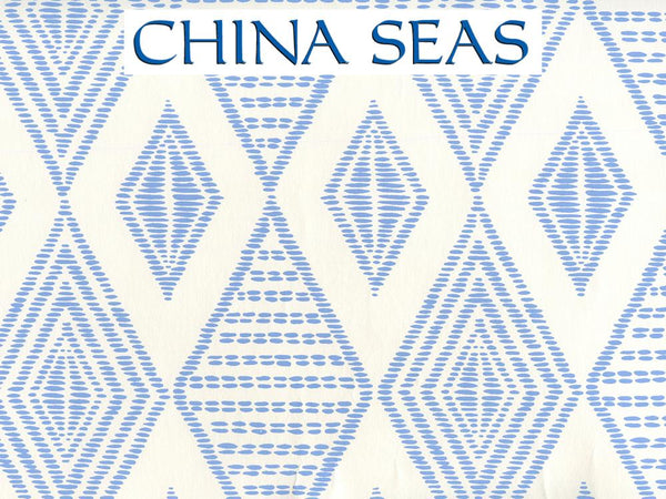 Safari Embroidery French Blue on Almost White Screen Printed Wallpaper | China Seas
