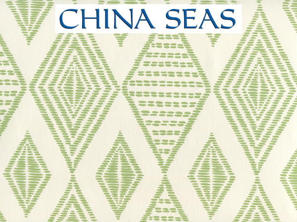 Safari Embroidery Jungle Green on Almost White Screen Printed Wallpaper | China Seas