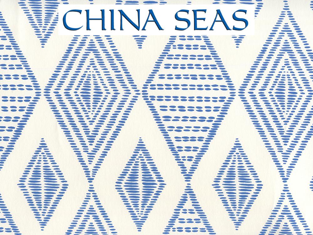 Safari Embroidery Royal Blue on Almost White Screen Printed Wallpaper | China Seas