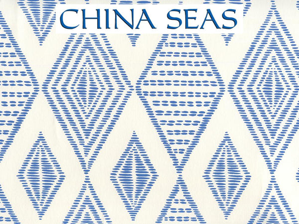 Safari Embroidery Royal Blue on Almost White Screen Printed Wallpaper | China Seas