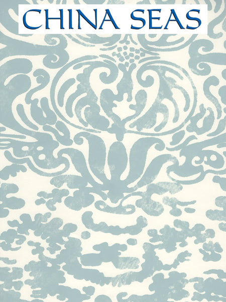 San Marco Arctic Blue on Almost White Screen Printed Wallpaper | China Seas