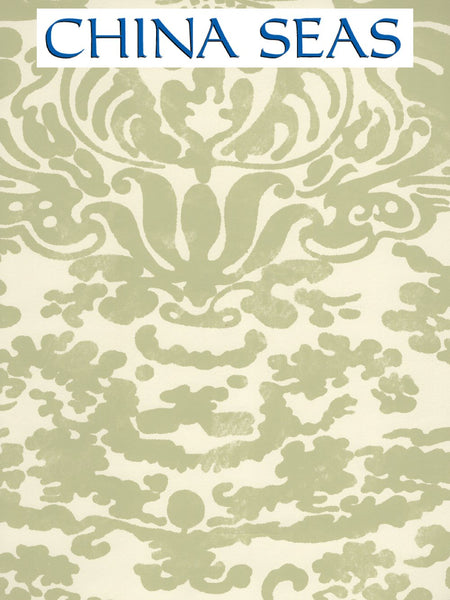 San Marco Celadon on Off White Screen Printed Wallpaper | China Seas