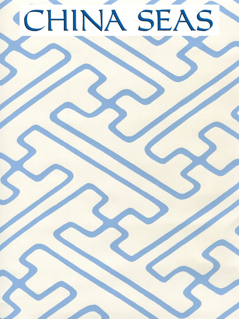 Saya Gata French Blue on Almost White Screen Printed Wallpaper | China Seas