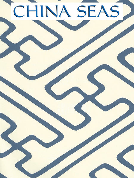 Saya Gata Lines Navy Almost White Screen Printed Wallpaper | China Seas