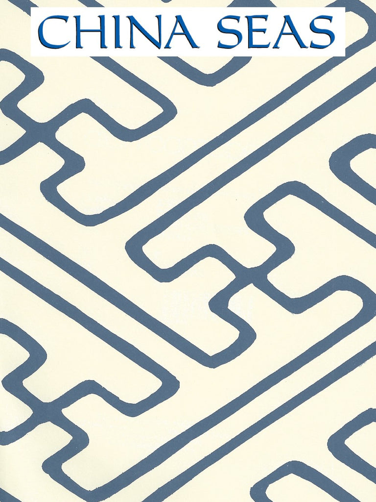 Saya Gata Lines Navy Almost White Screen Printed Wallpaper | China Seas