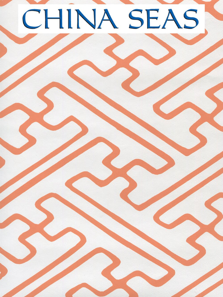 Saya Gata Lines New Shrimp on White Matte Screen Printed Wallpaper | China Seas