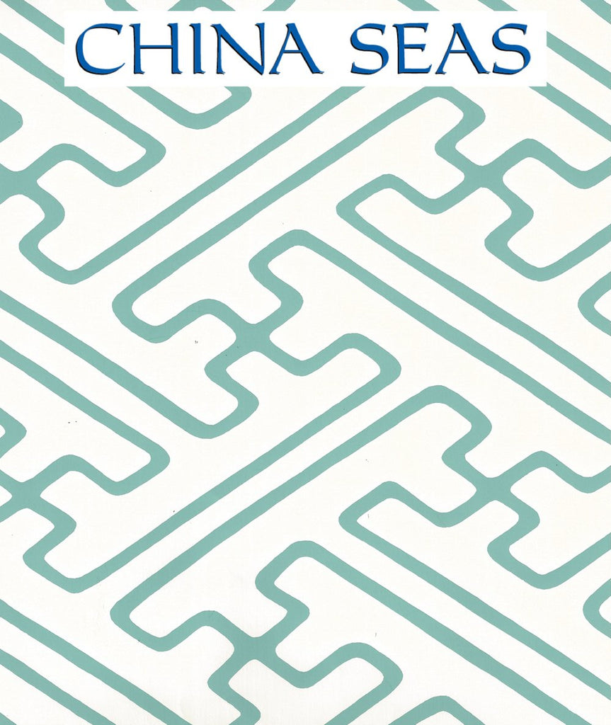 Saya Gata Lines Turquoise on Almost White Screen Printed Wallpaper | China Seas