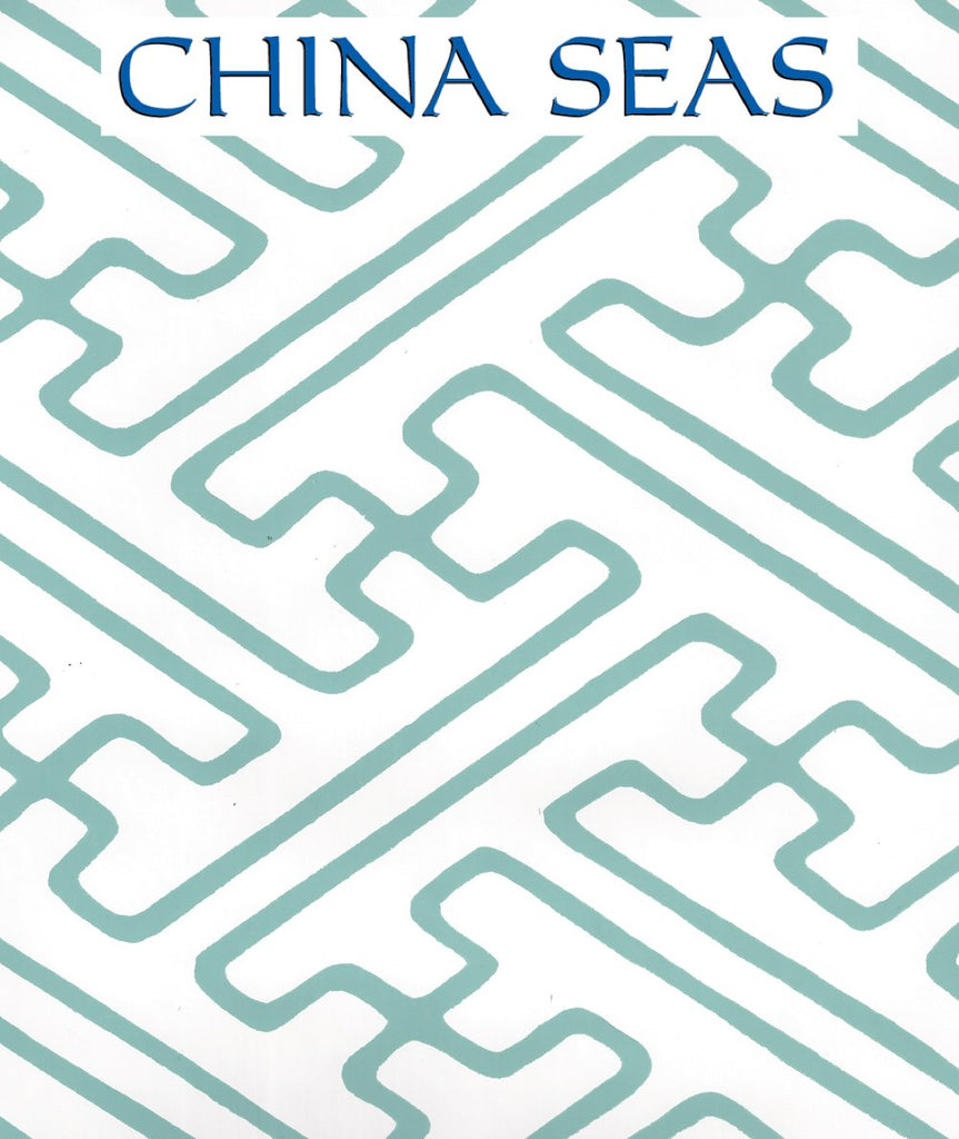 Saya Gata Lines Turquoise on White Vinyl Screen Printed Wallpaper | China Seas