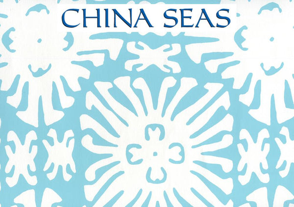 Sigourney Reverse Small Scale Turquoise on White Screen Printed Wallpaper | China Seas