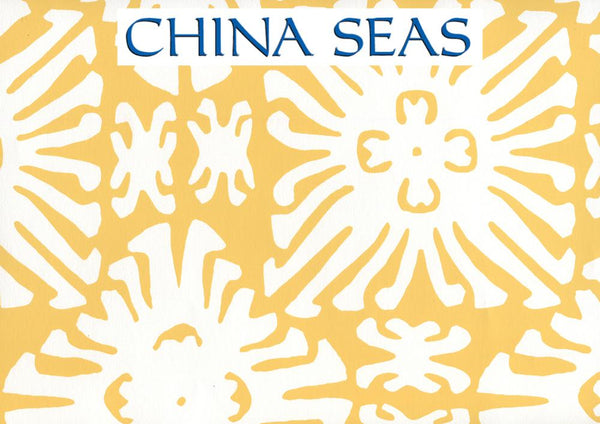 Sigourney Reverse Small Scale Yellow on White Screen Printed Wallpaper | China Seas