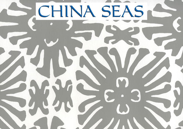 Sigourney Small Scale Gray on White Screen Printed Wallpaper | China Seas