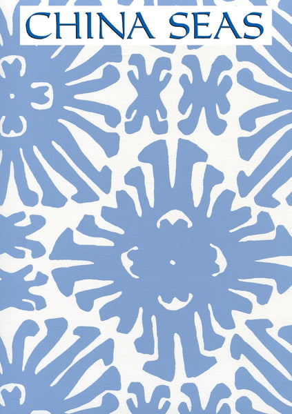 Sigourney Small Scale New Blue on White Screen Printed Wallpaper | China Seas