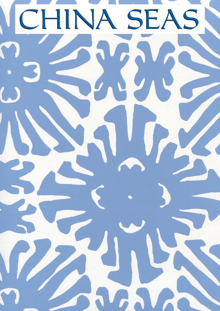 Sigourney Small Scale New Blue on White Screen Printed Wallpaper | China Seas