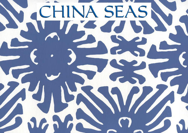Sigourney Small Scale New Navy on White Screen Printed Wallpaper | China Seas