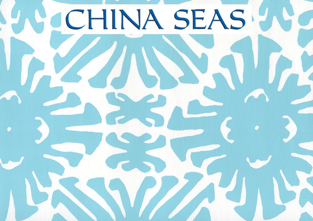 Sigourney Small Scale Turquoise on White Screen Printed Wallpaper | China Seas