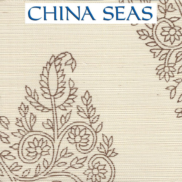 Taj Tobacco on Beige Grasscloth Screen Printed Wallpaper | China Seas