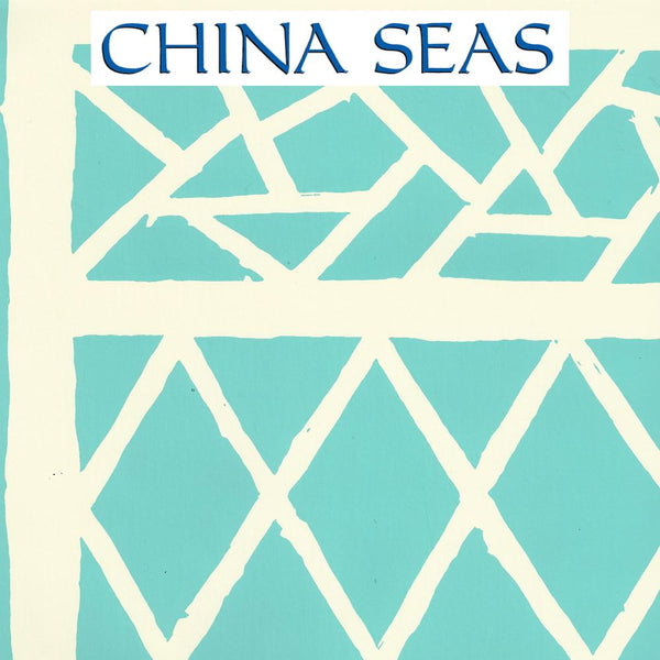 Trellis Background Turquoise Off White Screen Printed Wallpaper | China Seas