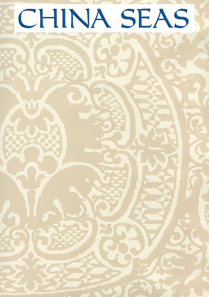 Veneto Beige on Off White Screen Printed Wallpaper | China Seas