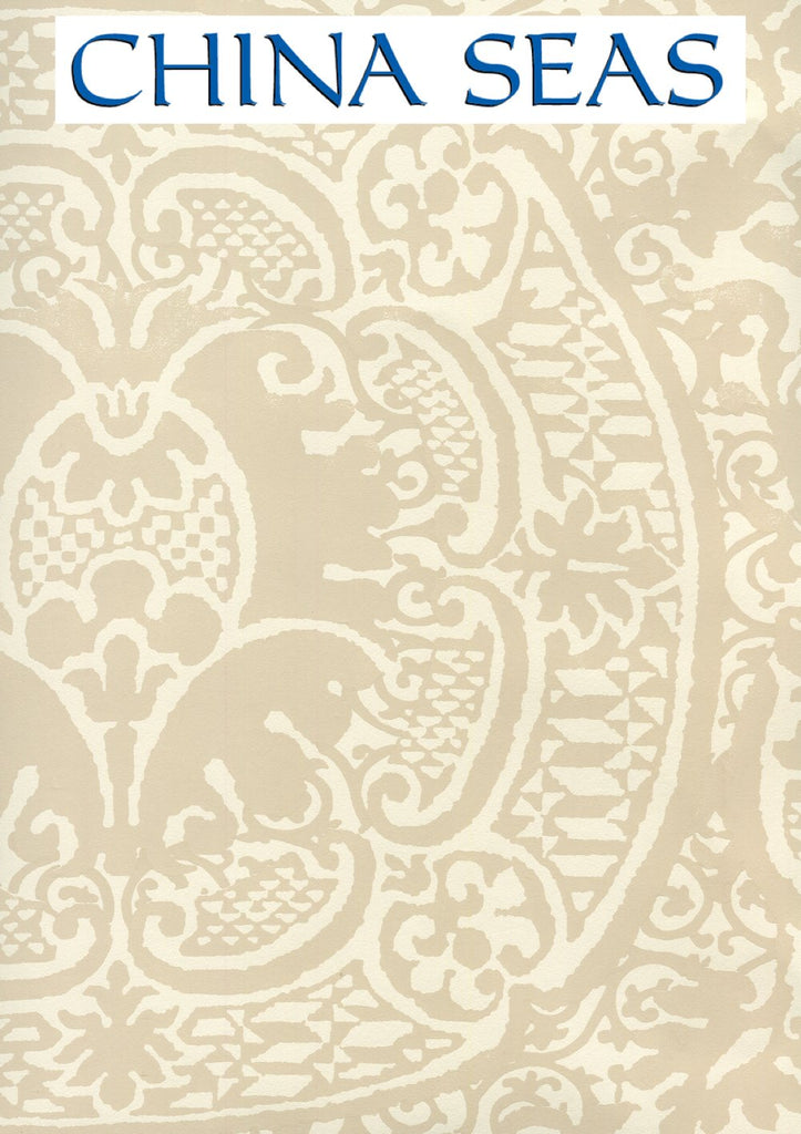 Veneto Beige on Off White Screen Printed Wallpaper | China Seas