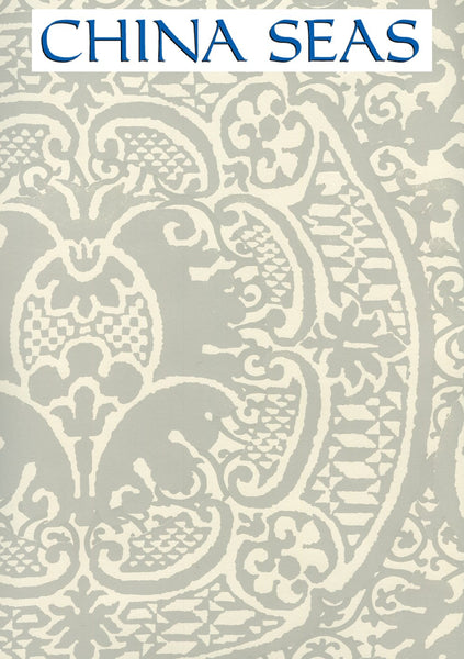 Veneto Gray on Off White Screen Printed Wallpaper | China Seas