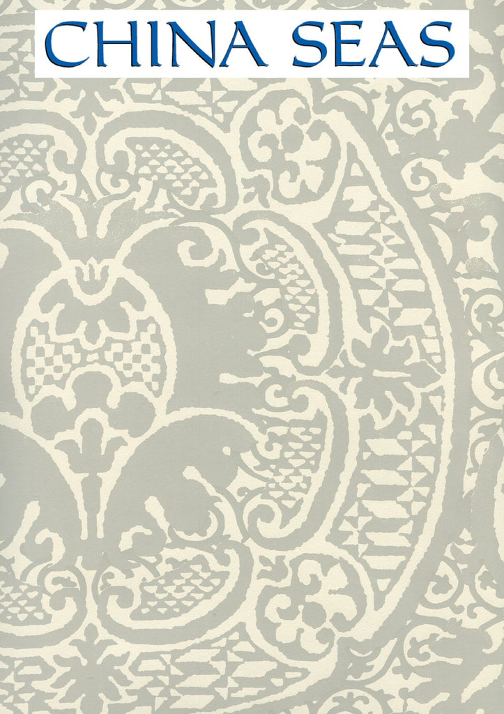 Veneto Gray on Off White Screen Printed Wallpaper | China Seas